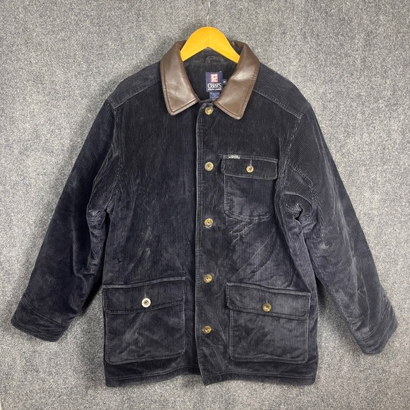 Vintage Chaps Ralph Lauren Corduroy Jacket Brown Leather Collar Mens Medium - Picture 1 of 13